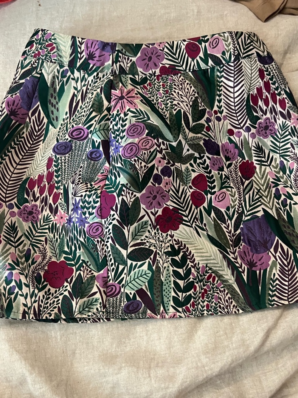 Floral Print Mini Skirt in Purple and Green